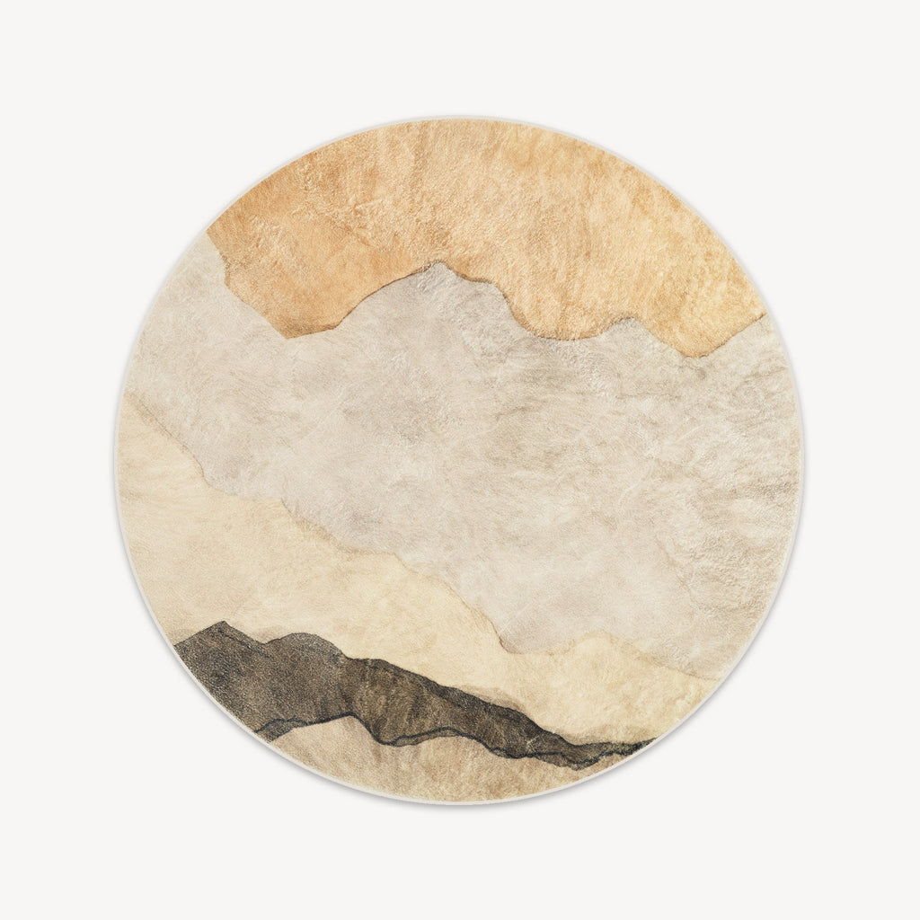 Textile Rug Earthy Easy Clean Rug Earthy Tones Abstract Round Spillproof Pet Friendly Mod ...